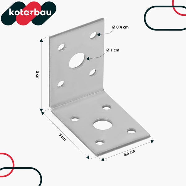 Kotarbau® Kirvesmiehen kulmaliitin ruostumatonta terästä sinkittyä 50 x 50 x 35 mm 100 kpl:n sarja