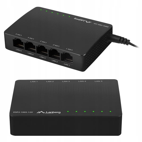 Hallitsematon kytkin Lanberg DSP2-1005-12V 5-porttinen 1000Mb/s pöytätietokoneelle 12V