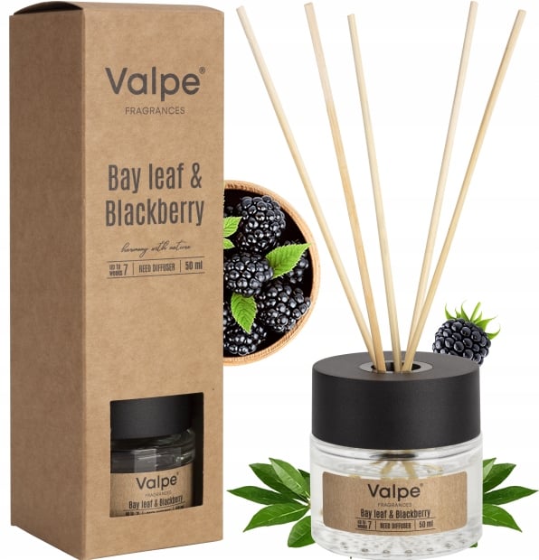 VALPE aromadiffuser med pinde laurbærblad - bjørnebær 50 ml