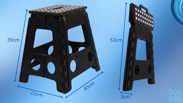 Hopfällbar pall svartvit med halkfria fötter utdragbar stolssits 39 cm höjd upp till 100 kg