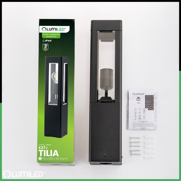 Udendørs havelampe aluminium sort E27 IP44 armatur POST 50cm TILIA LUMILED