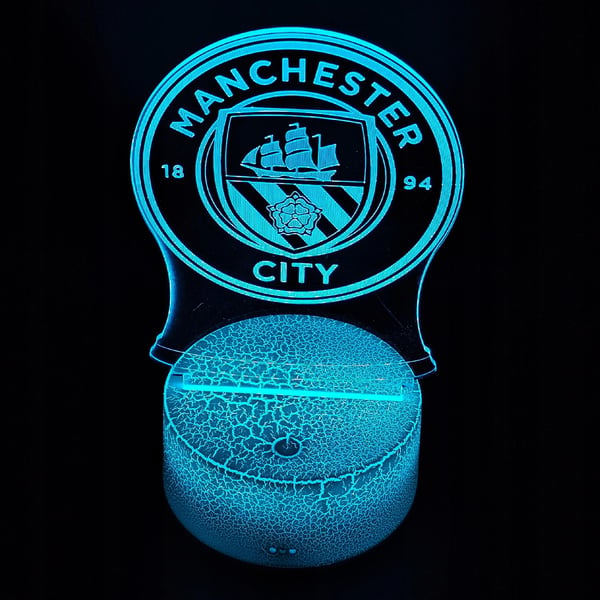 Manchester Citys vapensköld nattlampa för barn 16 LED 3D + fjärrkontroll