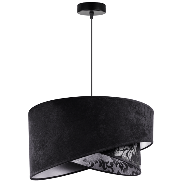 Loftlampe med hængende lysekrone, lampeskærm, sort