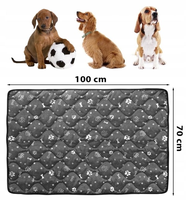 Hundemadras 100x70 cm vandtæt knogler sølv