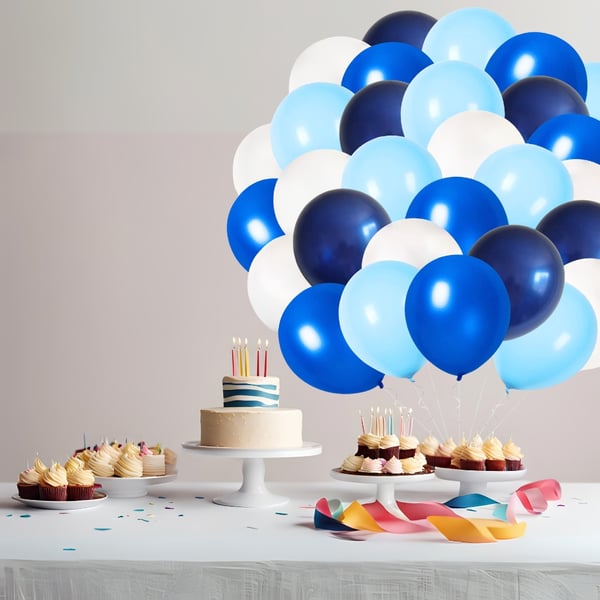 Blåhvide balloner til fødselsdagsfest 30 cm store stærke og holdbare 100 stk.