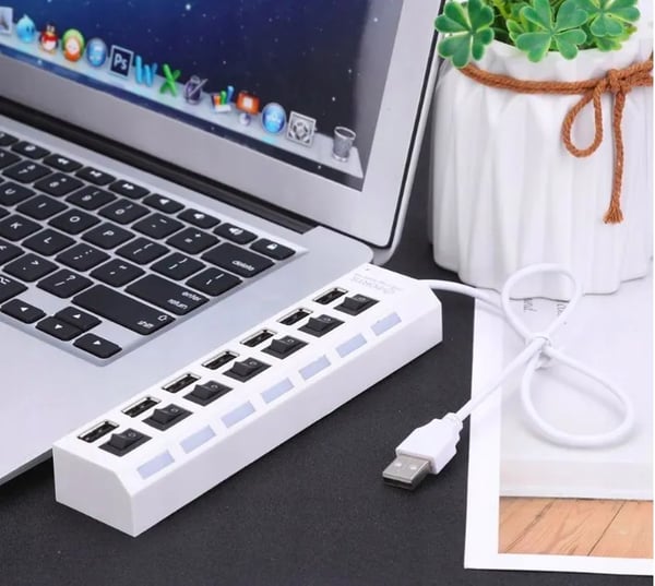 HURTIG USB2.0 HUB SPLITTER 7 PORTE LED'ER ADAPTER HVIDE SWITCHES