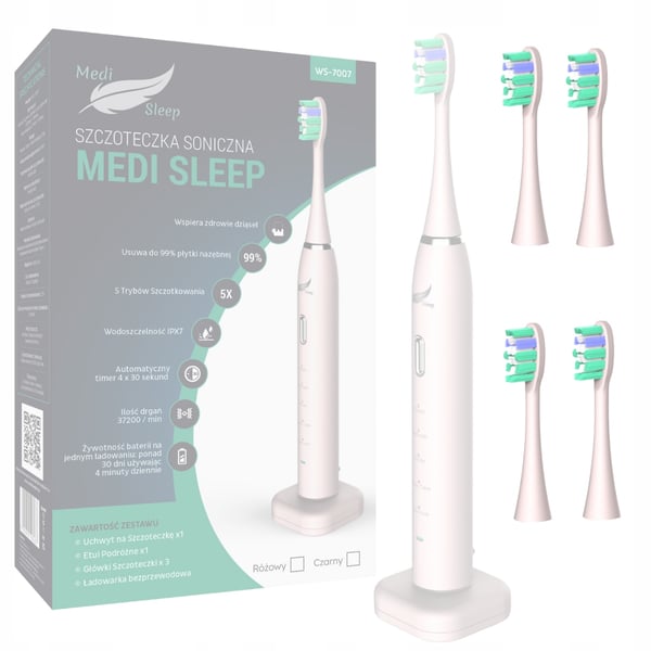 4 harjapäätä Medi Sleep Sonic -hammasharjalle, malli WS-7007, vaaleanpunainen