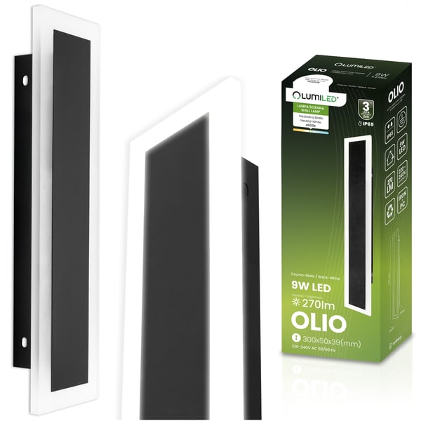 OLIO pinta-asennettava LED-puutarhavalaisin, seinävalaisin, 9W, 4000K, 30cm, IP65, LUMILED