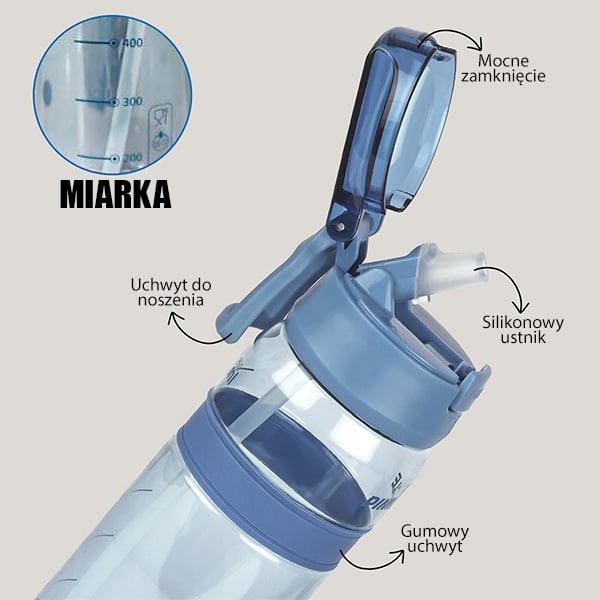 Pinnacle PHY-B-1011 850ml sininen vesipullo kahvalla ja pillillä