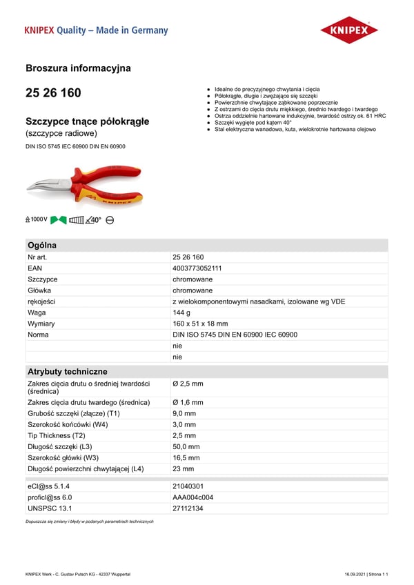 Eristetyt katkaisupihdit, puolipyöreät, taivutetut, 160 mm - KN 25 26 160
