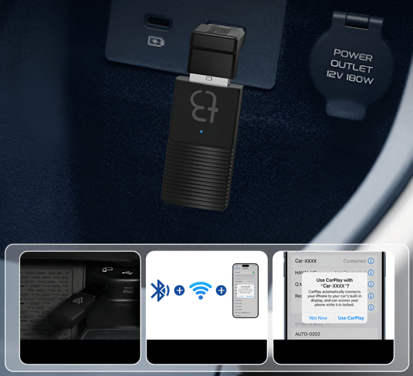 TB-NANO trådlös mini USB-adapter Carplay och Android Auto för bil