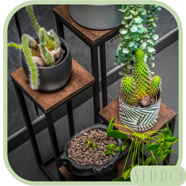 Blomsterstativ, hylde til blomster, planter, potter, fritstående, 4 hylder, loft