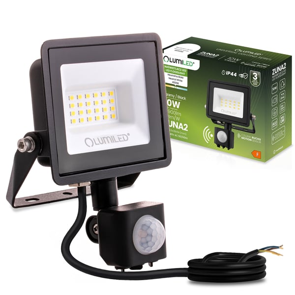 LED-strålkastare ZUNA2 20W 1800lm 4000K IP44 svart med rörelsesensor LUMILED
