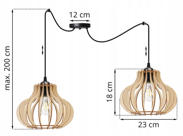 Hængende lampe, loftslysekrone, træ, LED lampeskærm