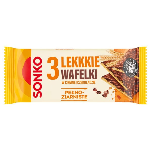 Sonko Light täysjyvävohvelit tummassa suklaassa 36 g (3 kpl)