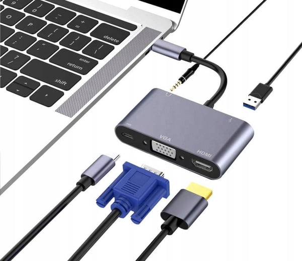 HUB USB-C 5-i-1-adapter HDMI 4K VGA USB 3.0 5Gbps för Windows/Mac/Steam