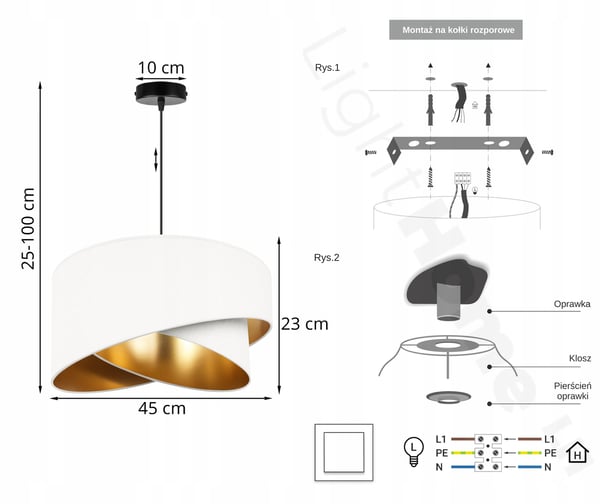 HÆNGENDE LAMPE LOFTSKRONE GYLDEN FLØJLSSKÆRM