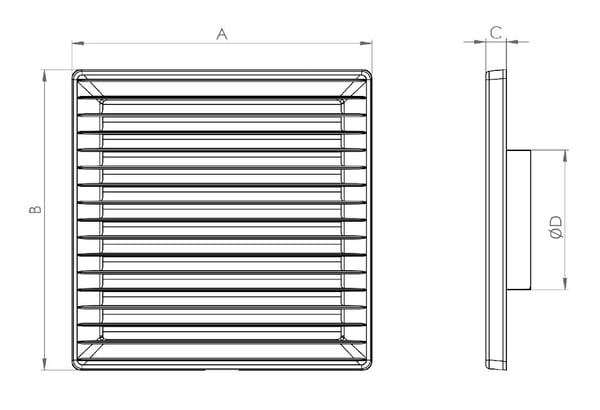 VENTILATIONSGALLER MED NÄT 170*170, FI 150 VIT - RX 02-244
