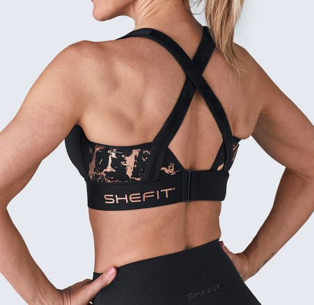 Shefit Sports-BH Sort Guld Medium Støtte Justerbar M