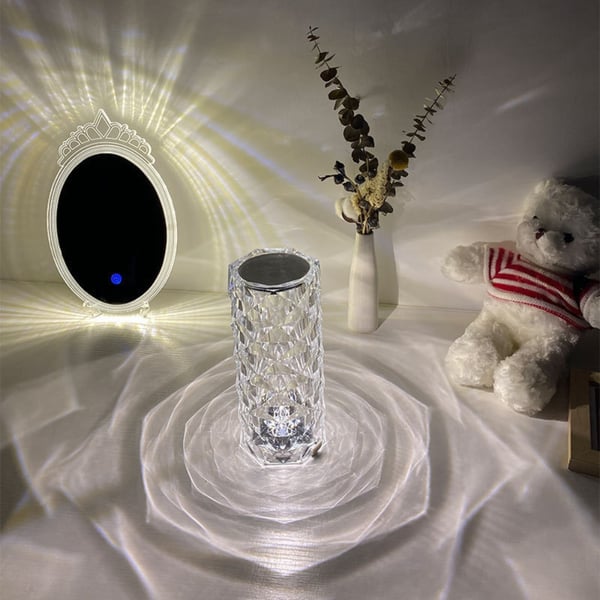 LED krystal touch natlampe til skrivebord, diamant, rosafarvet, fjernbetjening