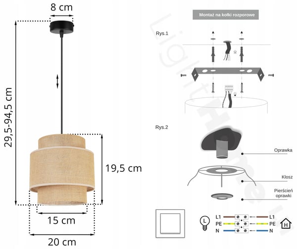 Hængende lampe, loftslysekrone, lampeskærm, boho juta