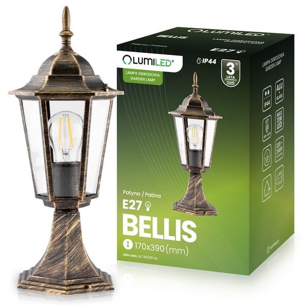 Utomhuslampa E27 Lyktstolpe 39cm Patina BELLIS LUMILED