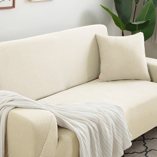 Sofaovertræk til udbygninssofa, énsidet sofa, crème jacquard