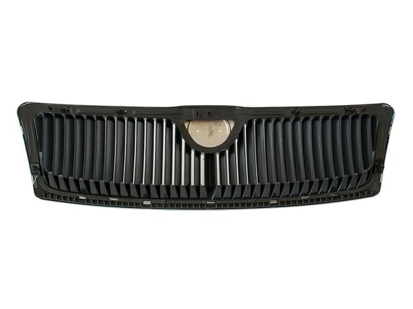 Skoda Octavia II 04-08 kølergrill mellem forlygterne (KROM + SORTE bjælker)