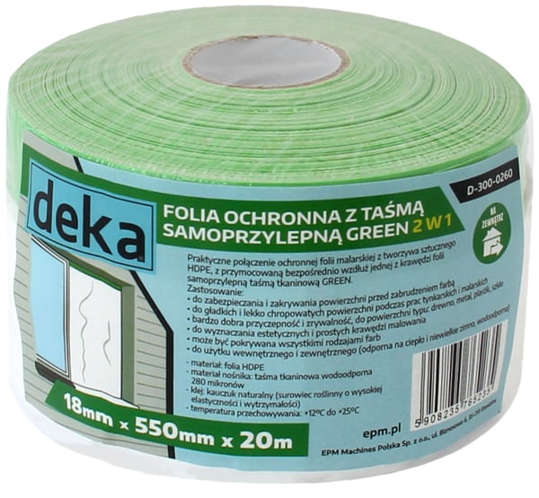 BESKYTTELSESFOLIE MED GRØNT TAPE TIL UDENDØRS 55CM*20M - D-300-0260