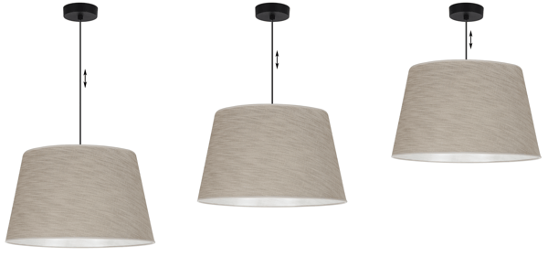 Hængelampe, linnedkegle, sort, 1 flad, beige lampeskærm L05 44cm