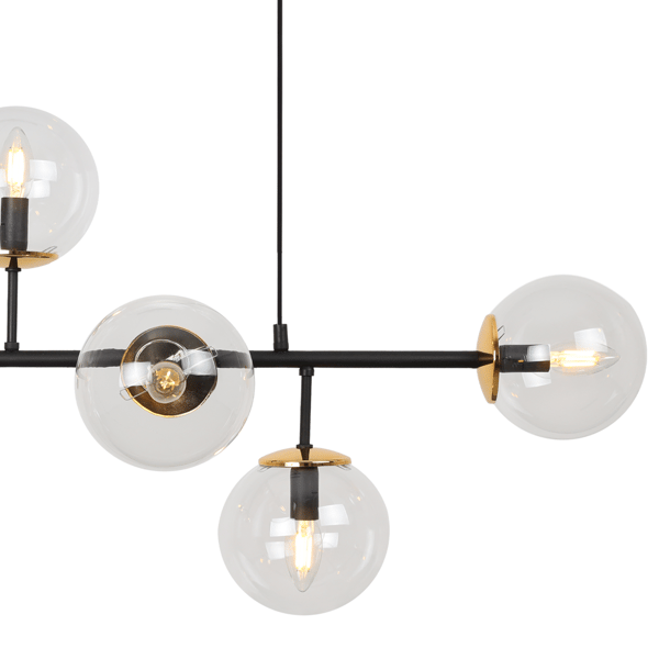 SIENA LOFTLAMPE SORT OG GULD 6 FLADE LAMPER UDEN LAMPEFORM E14 LANGE ARME