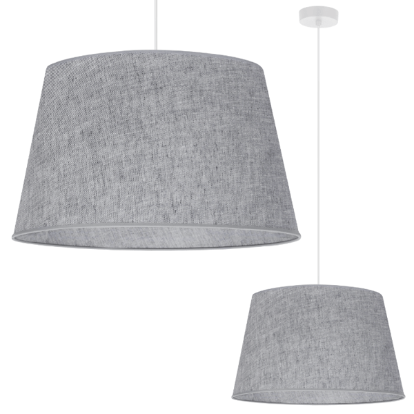 Hængelampe, linnedkegle, hvid, 1 flad, grå lampeskærm L04 44cm