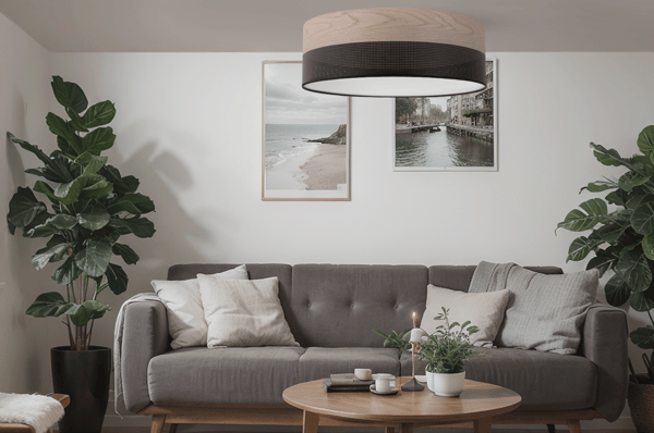 Loftlampe i træplexi, sort, 50 cm, klassisk eg