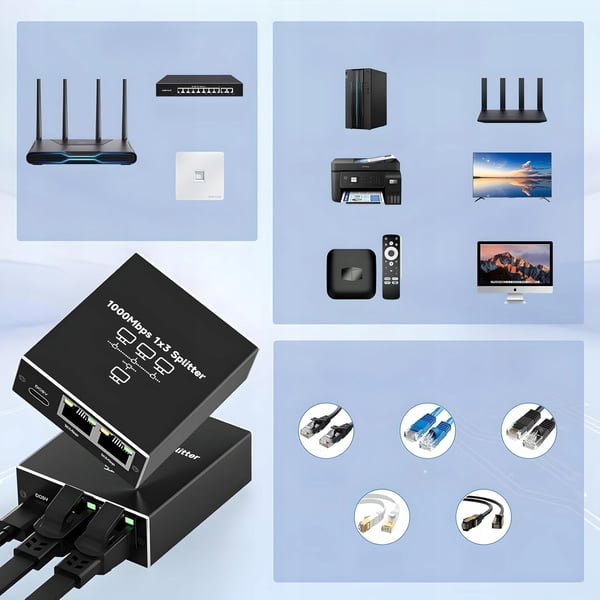 SPLITTER LAN 1x3 ADAPTER SWITCH SPLITTER 2xRJ45 ETHERNET 1000Mb GIGABIT