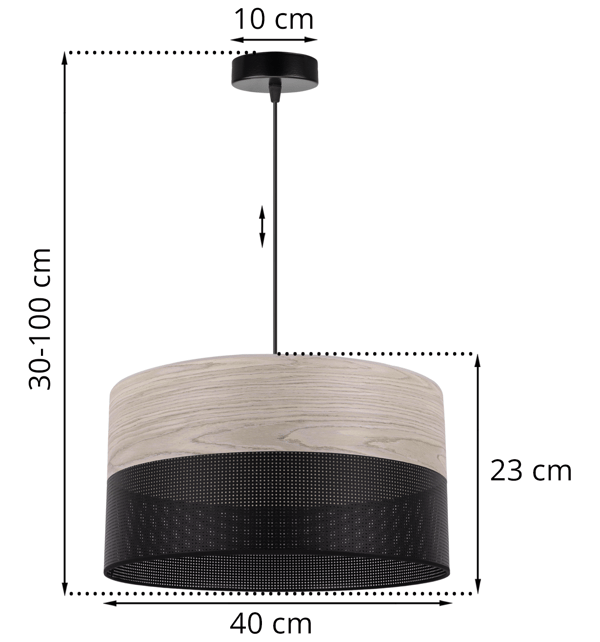 ENKELT HÆNGELAMPE, LAMPESKÆRM I HVID EGETRÆFINÉR 40 CM
