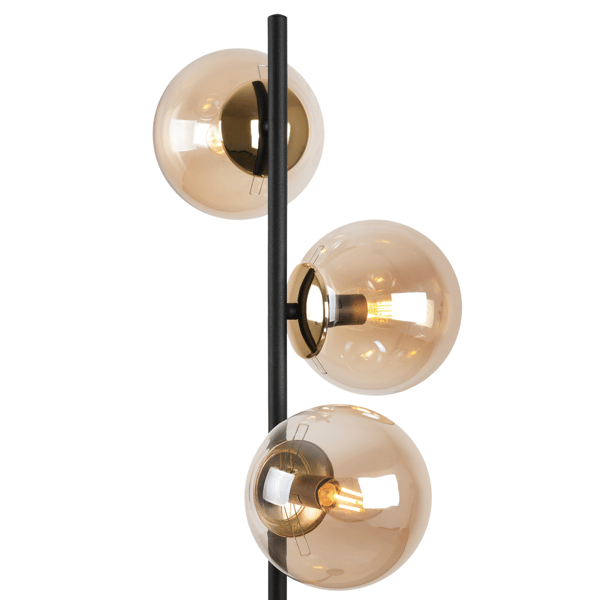 SIENA SORT OG GULD GULVLAMPE, 3 FLADE, HONNINGFARVEDE LAMPESKÆRME