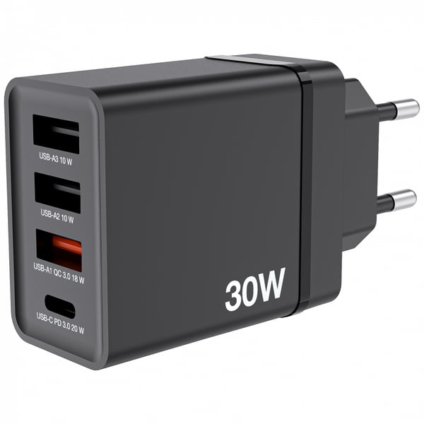 Verbatim vægoplader 1xUSB-C PD 20W 1xUSB-A QC 3.0 2xUSB-A 10W EU sort