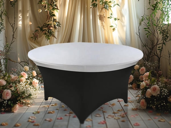 Elastisk duk, överlägg, vit toppning för runda bord 180 cm diameter