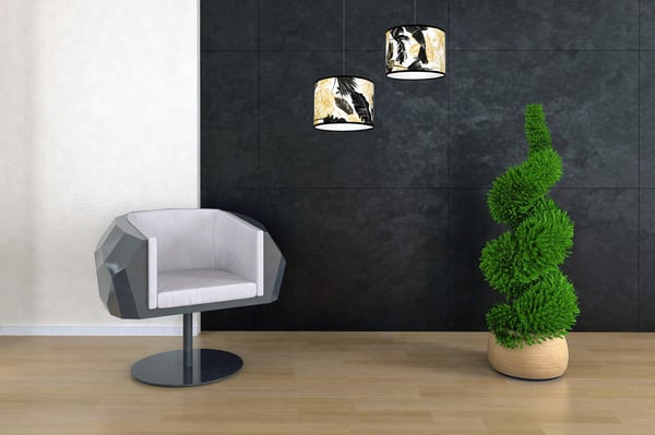 Lofthængende lampe, lampeskærm, gyldne blomster, LED