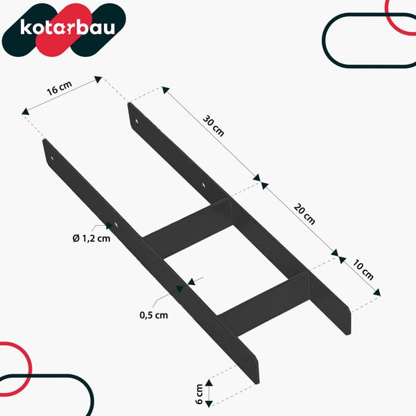 KOTARBAU® H-søjlefod til vægmontering, anker, sort galvaniseret stål, 160 mm, 6-pak