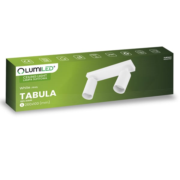 Taklampa spotreflektor TUBA halogenarmatur 2x GU10 TABULA LUMILED