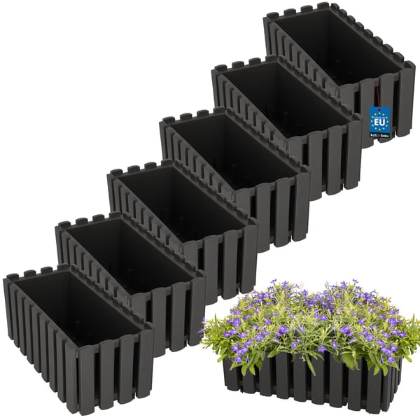Blomkruke til balkonrækværk, terrasse, rustik, grå, 40 cm, 6 stk