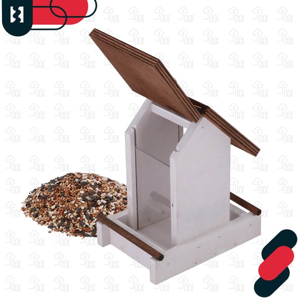 Kotarbau® Riippuva lintujen ruokintalaite parvekkeelle ja puutarhaan, puu, valkoinen, 190 x 130 x 135 mm + ruokinta-aine 0,5 kg