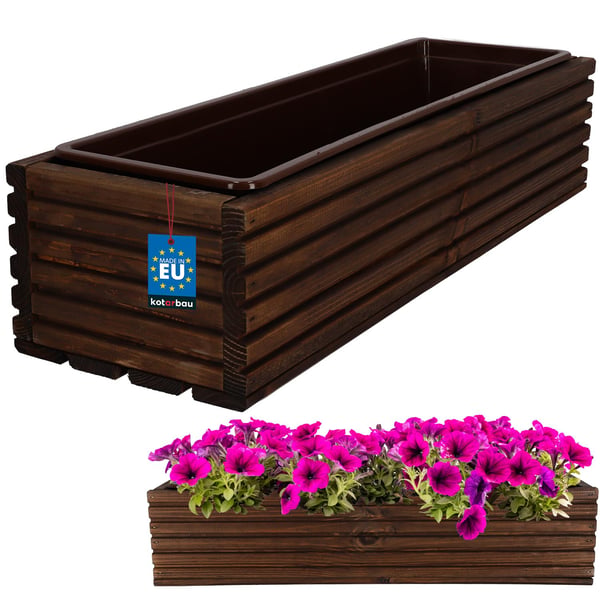 KOTARBAU® Træhavekasse til Terrasse med Indsats Brun 64 x 20 CM