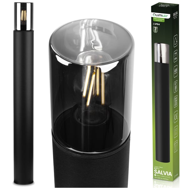 Trädgårdslampa stående utomhusstolpe för E27-glödlampa svart glas IP54 80 cm SALVIA LUMILED
