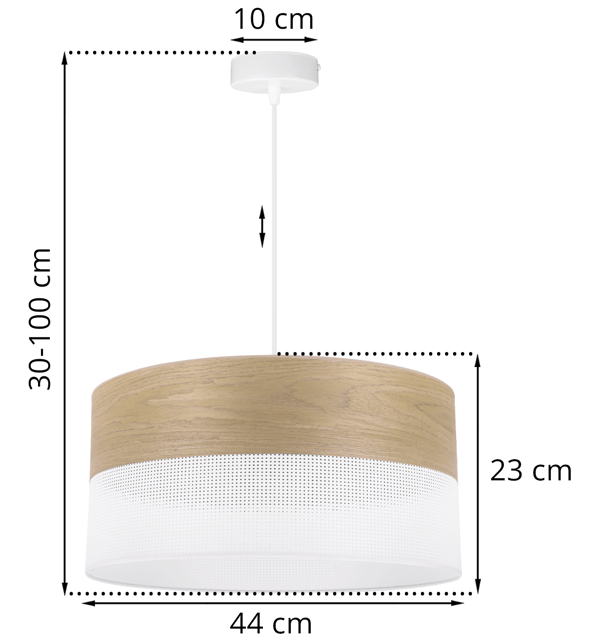 ENKELT HÆNGELAMPE, LAMPESKÆRM I GYLDEN EGEFRONT, 44 CM