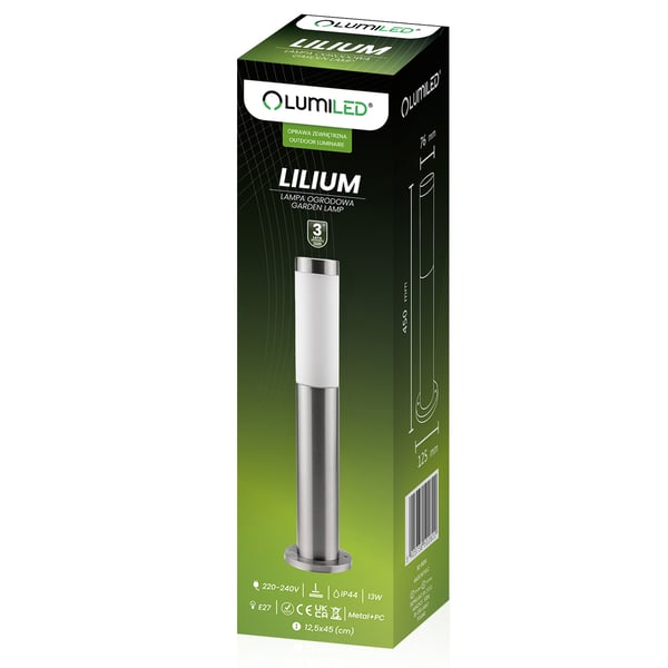 Utomhuslampa E27 INOX POST 45cm Lilium LUMILED