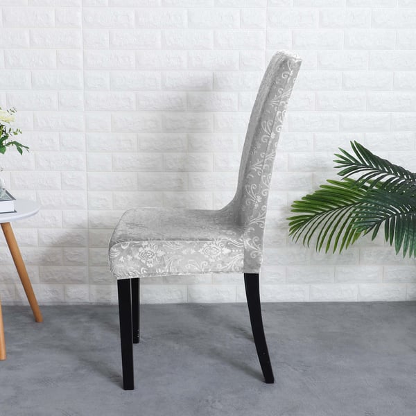 Paksu kohokuvioitu samettinen tuolinpäällinen, vaaleanharmaa