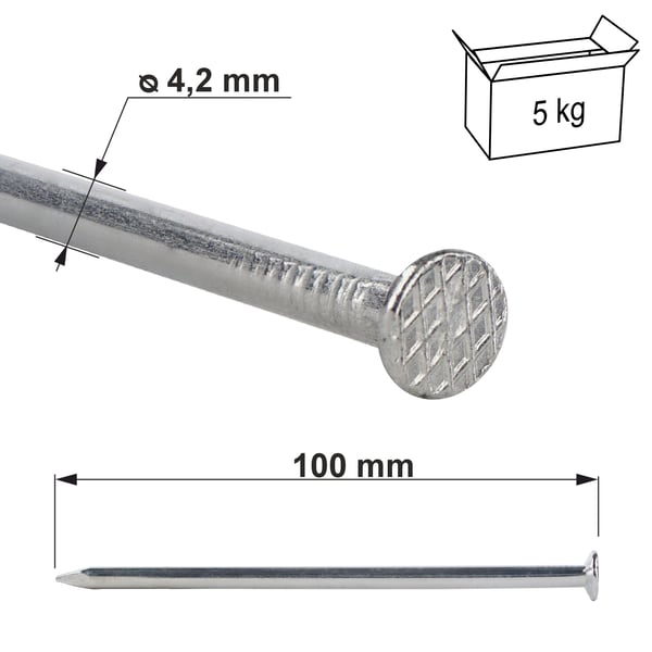 Galvaniserade byggspikar 4,2 x 100 (5 kg)