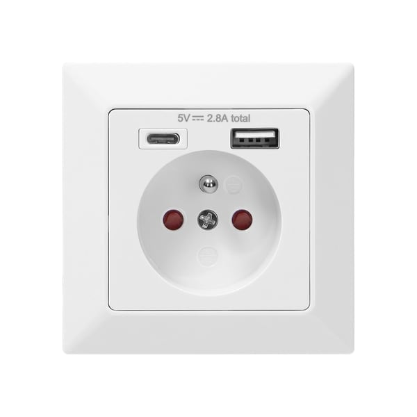 YKSITTÄINEN PISTORASIA 2P+Z USB-A + USB-C -LÄHTÖ - ON-AE-13232